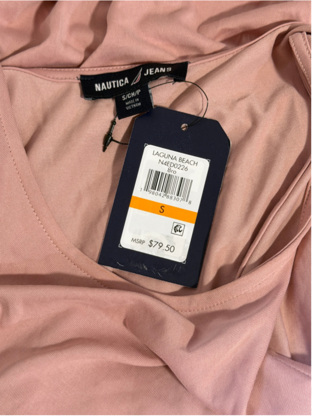 Nautica Jeans Size Small Pink Stretchy Knit Tie Waist Maxi Dress NWT - Picture 4 of 4